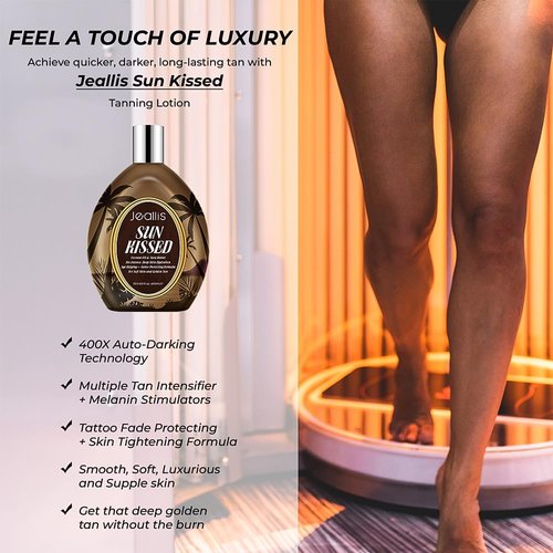 Jeallis Tanning Lotion for Indoor Tanning Beds & Outdoor Sun Tan, Tanning Lotion w/Tattoo Protecting Formula, DHA Free, 13.5oz