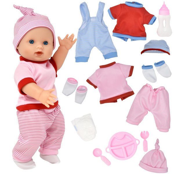Gift Boutique Realistic Baby Doll with Clothes & Accessories for Girls & Boys, 12 Inch Newborn Baby Doll with Pink Change of Clothes Diaper Baby Bottle Feeding & Caring Set for Toddlers & Kids Age 3-6