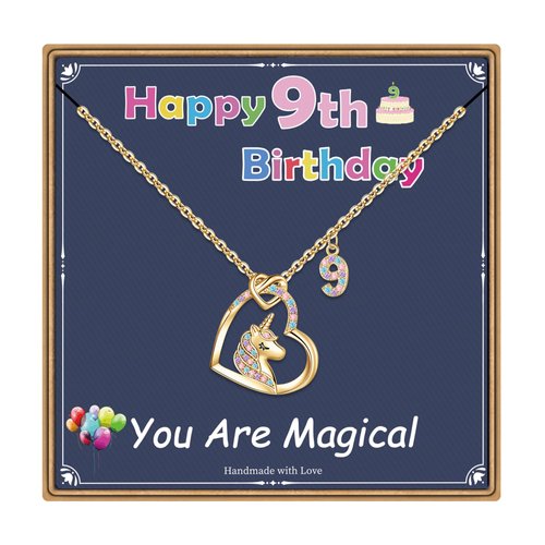 Hidepoo 9 Year Old Girl Gifts for Birthday - 14K Gold Plated Colorful CZ Heart Pendant Unicorn Necklace Girls Jewelry Birthday Gifts for 9 Year Old Girls Unicorn Necklace for Girls Unicorn Gifts