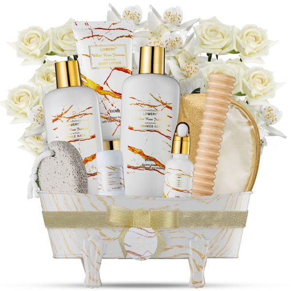 Christmas Spa Gifts for Women, Relaxation Gifts for Her, Bath and Body Gift Set, White Rose Jasmin Spa Kit Self Care Gifts for Women & Men, Thank You, Birthday Personalized Gifts for Mom Best Friend