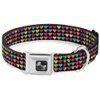 Buckle-Down Seatbelt Buckle Dog Collar - Mini Hearts Black/Multi Neon - 1" Wide - Fits 9-15" Neck - Small