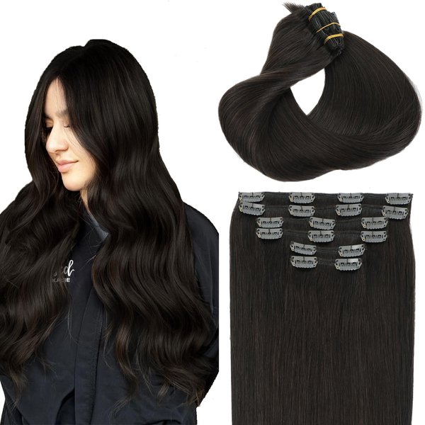 SAFIRENY Clip in Hair Extensions Real Human Hair, Dark Brown,20 Inch 120g,6pcs Per with 18 Clips, Remy Human Hair Clip in Hair Extensions Straight For Fashion Women Brown Hair Extensions(#2,20'')