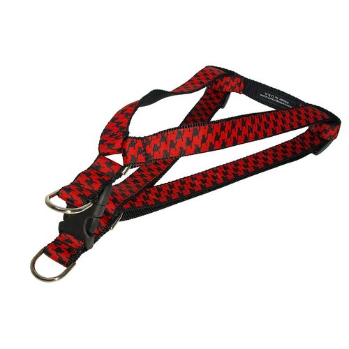Small Poppy/Black Houndstooth Dog Harness: 5/8" Wide, Adjusts 15-21" - Made in USA.