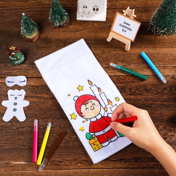 Outus Christmas Elf Accessories Elf Doll Sleeping Bag Set Christmas Elf Prop Include Doll Sleeping Bag Sleeping Card Mini Stand Colored Pen Eye Mask and Bear for Christmas Elf Accessories Gift