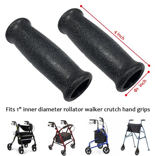 Rollator Walker Crutch Hand Grips Replacement Fit for 1" ID Hand Grips - Elderly Disabled Patient Handgrips Accessories, 2 Pcs(A)