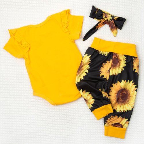 Reborn Baby Dolls Clothes for 17-22 inch Reborn Dolls Bright Yellow Sunflower Baby Doll Clothes Set Newborn Doll Girl and Boy 3 Pieces of Pack