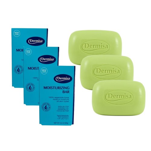 Dermisa Moisturizing Bar | with Cocoa Butter, Coconut Oil, and Shea Butter | NO PARABENS | Pack of 3