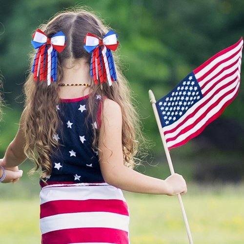 SUPCLIPS Independence Day Hair Bow Clips 3 Inch Red White Blue Curly Ribbon Hair Clips Handmade School Kids Girls Hair Accessories for 4th of July