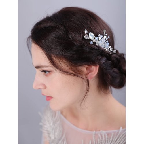 JWICOS Crystal Bride Wedding Hair Comb Silver Bridal Headpieces Beads Wedding Hair Accessories Side Combs for Women and Girls
