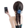 iRIIRIO 1pc Hair Braid Extension Ponytail with Jean Rose Flower Duel-Braid Black Hair Extension with Elastic Band for Girls (Black)