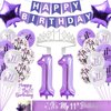 Purple 11th Birthday Decorations for Girls, Includes Happy Birthday Banner, Balloons, Silver Crown, Lavender Glitter 11 Year Old Cake Topper and It’s my 11th Birthday Sash, 11th Birthday Gifts