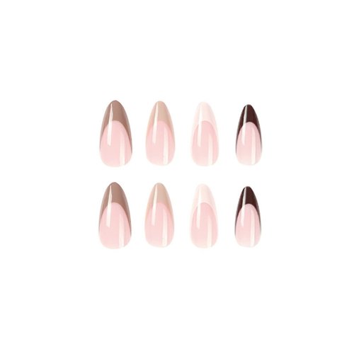 MISUD Almond Press on Nails Medium Stiletto Fake Nails Glossy Glue on Nails Fall Brown French Tip Acrylic Nails Autumn Stick on False Nails with Design 24 pcs