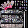 18 Styles Multi-Shaped Glass Gemstones for Nails and 6 Sizes Round Crystal Rhinestones Kit #1, Iridescent AB Nail Art Charm Bead Manicure Decoration with Pickup Pencil and Tweezer