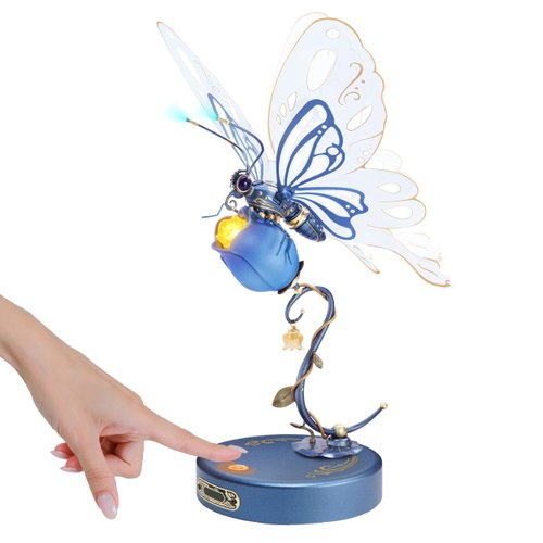 RoWood 3D Puzzles for Adults,Mechanical Butterfly Puzzle for Adults,Species Model Kit,Electric Building Toy Kit,DIY Creative Craft Gifts for Adults,Unique Office&Home Decor (Blue)