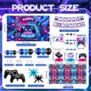 112PCS Video Game Birthday Party Decorations Set for Boy Gamer Birthday Party Favors Decor Happy Birthday Gaming Banner Backdrop Tablecloth Blue Balloon Arch Kit Cake Toppers Centerpiece Teen Supplies