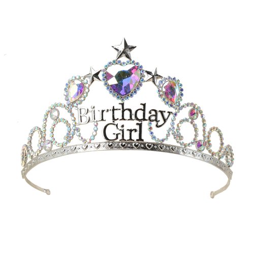 S SNUOY Birthday Crowns for Girls with Birthstone Heart Birthday Tiara Princess Crown Silver Headpiece for Birthday Party - June Moonstone