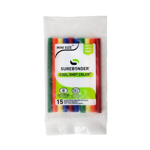 Surebonder CS-15VC Super Low Temperature Cool Shot Assorted Color Mini Glue Stick, 4-Inch x .27-Inch, 15 sticks