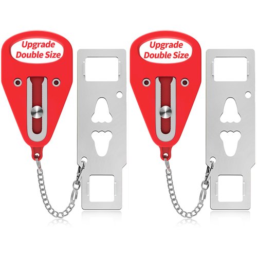 Portable Travel Door Lock Red of 2 Pieces, Extra Door Lock for Securing Doors from Inside, Simple Effective Reliable for Hotel Doors and Apartment Doors, Suitable for Family Trip or Traveling Alone