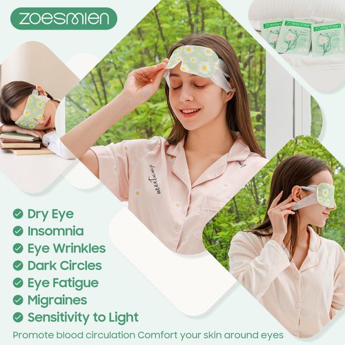 ZOESMIEN 16 Packs Steam Eye Masks for Dry Eyes, Spa Self Heated for Headaches, Relief Eye Fatigue Stress Migraine, Disposable Warm Eye Compress, Best Gift, Chamomile