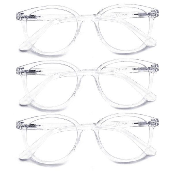 3 Pack Reading Glasses Spring Hinge Stylish Readers Black/Tortoise for Men and Women (3 Transparent, 2.25)Medium