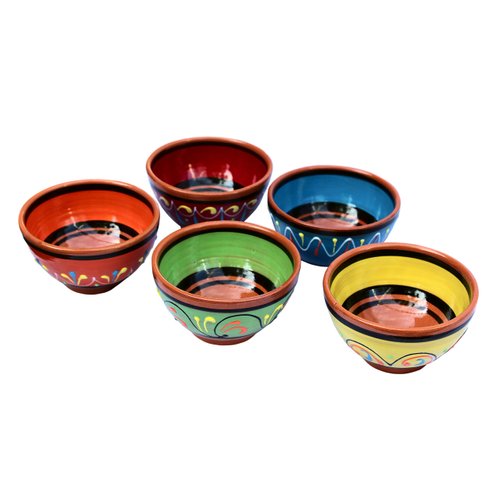 Cactus Canyon Ceramics Salsa Bowls - Spanish Terracotta Multicolor Decor - Small Serving Bowl (European Size), Festive Dinnerware 5 Piece Set - Dishwasher & Microwave Safe