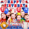 Baseball Birthday Party Decorations, Baseball Birthday Party Supplies Including Banner, Hanging Swirls, Foil Balloons, Latex Balloons, Cake Toppers, Backdrop and Tablecloth