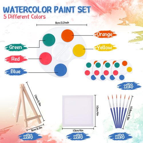 Crtiin Watercolor Paint Sets Mini Paint Set 4x4 Small Painting Canvas with Easel Paints Brush Set Art Party Favors and Watercolor Paint Party Favors for School Classroom Birthday(12 Set)