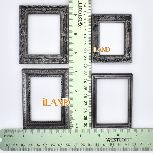 iLAND Miniature Dollhouse Accessories for Dollhouse Furniture on 1:12 Scale, Dollhouse Frames w/Printed Classic Paintings Set (4 Matte Silver Frames & Pictures)