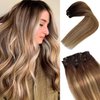 Valiilo Hair Extensions Clip ins Real Human Hair Clip in Hair Extensions Light Brown to Medium Blonde Balayage Remy Human Hair Clip in Extensions for Women 14 Inch 7Pcs/70g