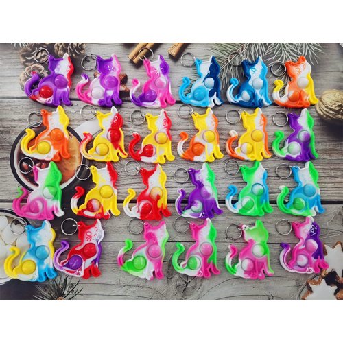 HOZKEAP 24 Packs Bulk Cat animal Backpack Mini Pop Rainbow Keychain fidgets Bubble Toys for Kids Children Classroom Students from Teacher, Birthday Party Favors