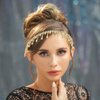 Barode Rhinestone Head Chain Tassel Forehead Bridal Headband Elastic Crystal Hair Band Prom Headpieces for Women (AB Gold, Free size)