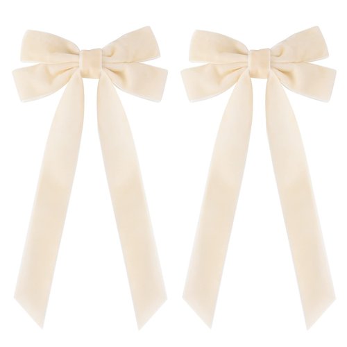2PCS Velvet Hair Bows White Hair Ribbon Clips Big Fall Alligator Clips Hair Accessories for Women Girls Toddlers Kids Baby