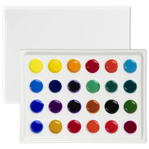 MEEDEN 24-Well Ceramic Watercolor Paint Palette with Cover, Porcelain Mixing Artist Palette 6 by 4-1/2 inch for Artist Watercolor Gouache Painting Coloring