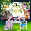 Happy Birthday Banner for Jungle Safari Theme Birthday Party Decorations, Fabric Animal Zoo Theme Birthday Party Backdrop Tropical Forest Poster for Boys Girls Birthday Party Wall Supplies, 185*110cm