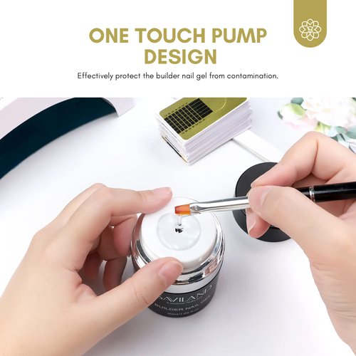 SAVILAND Builder Nail Gel with Air Cushion Design, Clear Hard Gel for Nails Extension Gel, Builder Base Nail Gel & Strengthener Gel Nail Art Manicure Set with 100pcs Nail Forms Nail Brush