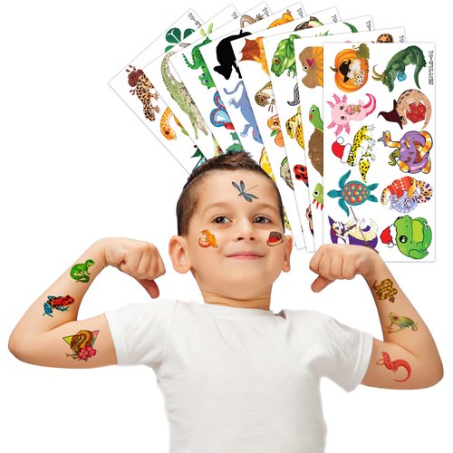 Reptile Temporary Tattoos Swamp Swirls Safari Animals Lizard Snake Alligator Turtle Camping Wilderness Jungle Themed Birthday Stickers for Kids Party Favors, Supplies, Decorations, Gifts, Classroom