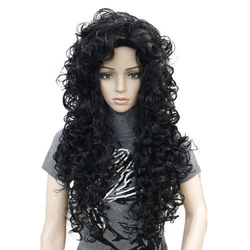 Lydell 28" Women Long Curly Wigs Soft Layered Hair Synthetic Full Wigs (Black)