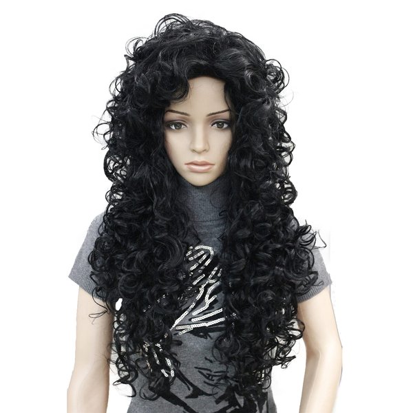 Lydell 28" Women Long Curly Wigs Soft Layered Hair Synthetic Full Wigs (Black)