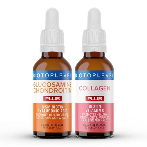 BIOTOPLEVEL Best Combination (Bundle) for The Good Health of Joints, Bones, Muscles, Hair, Skin and Nails - Glucosamine, Chondroitin, Collagen, Biotin, Hyaluronic Acid, MSM and Vitamin C