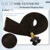 Sunny Flat Tip Hair Extensions Brown Flat Tips Dark Brown Remy Hair Extensions Darkest Brown Hot Fusion Flat Tip Human Hair Soft Straight Hair 50g/pack 18inch