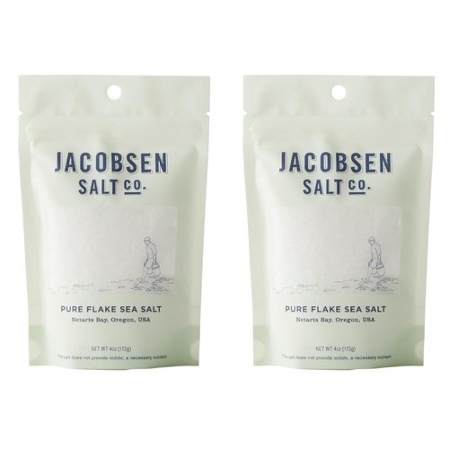Jacobsen Salt Co. Pure Flake Sea Salt – Kosher Salt, Coarse, Non-Iodized Made in USA, Non-GMO, Steak Seasoning, Gourmet, Real Salt Flakes – 4oz (2-Pack)