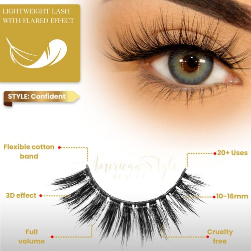 ASB 1 pair of Handmade Faux Mink Eyelashes False Eyelashes Cat lashes, Faux Mink Eyelashes, Fluffy Natural Look False Eyelashes, Long Extension Eyelashes, Fake Eyelashes Natural Look cílios maquiagem 3D lashes (Confident)