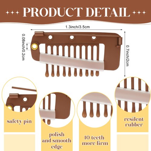 Crowye 20 Pieces Chunni Clips with Safety Pins - 10 Teeth Strong Grip Flat Clips for Hijab Veil, Wigs, Hair Extensions, and Dupattas (Brown)