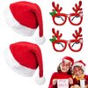 QLINLEAF 4Pack Red Santa Hat for Kids Plush Christmas Hats and Christmas Glasses Eyeglasses for Xmas Holiday Party for Children