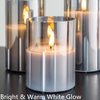 Eywamage Silver Grey Glass Flameless Candles with Remote, Battery Operated Flickering LED Pillar Candles Set of 3