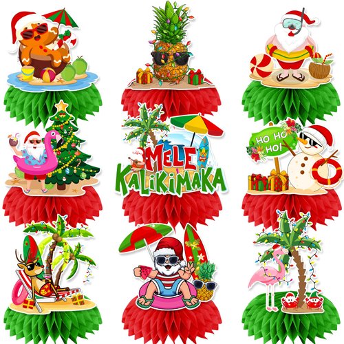 Hawaiian Christmas Decorations Honeycomb Centerpiece,9pcs Tropical Christmas Decorations Centerpi...