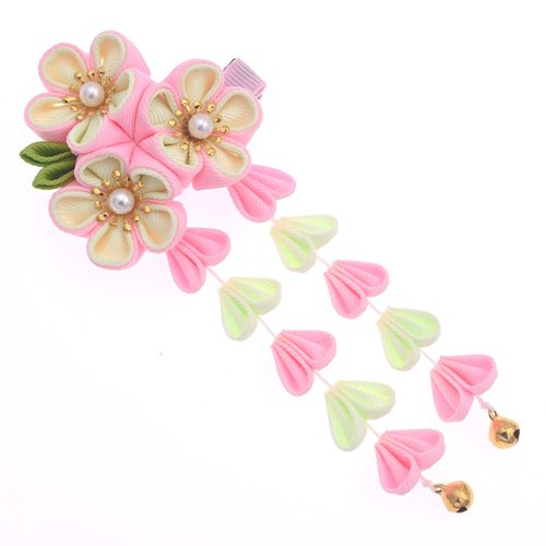 Women Girl Kimono Traditional Tsumami Kanzashi Hair Clip Japanese Asian Wedding Hair Tie Flower Hairpin Accessories Headwear (Green)