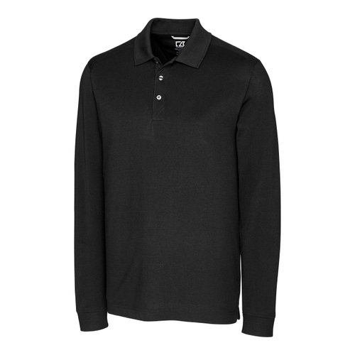 Cutter & Buck Mens 35+UPF, Long Sleeve Advantage Polo Shirt, Black, Small