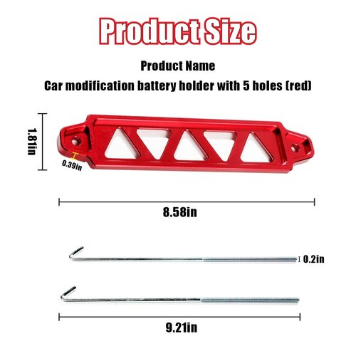 Battery Hold Down Bracket, Battery Tray Aluminum Alloy Battery Tie Down Mount Bracket, Lock Accessories with Stainless Steel J Bolts for Car Battery Mount Bracket Hold