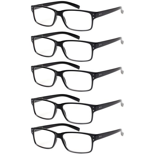 NORPERWIS Reading Glasses 5 Pairs Quality Readers Spring Hinge Glasses for Reading for Men and Women (5 Pack Black, 1.25)
